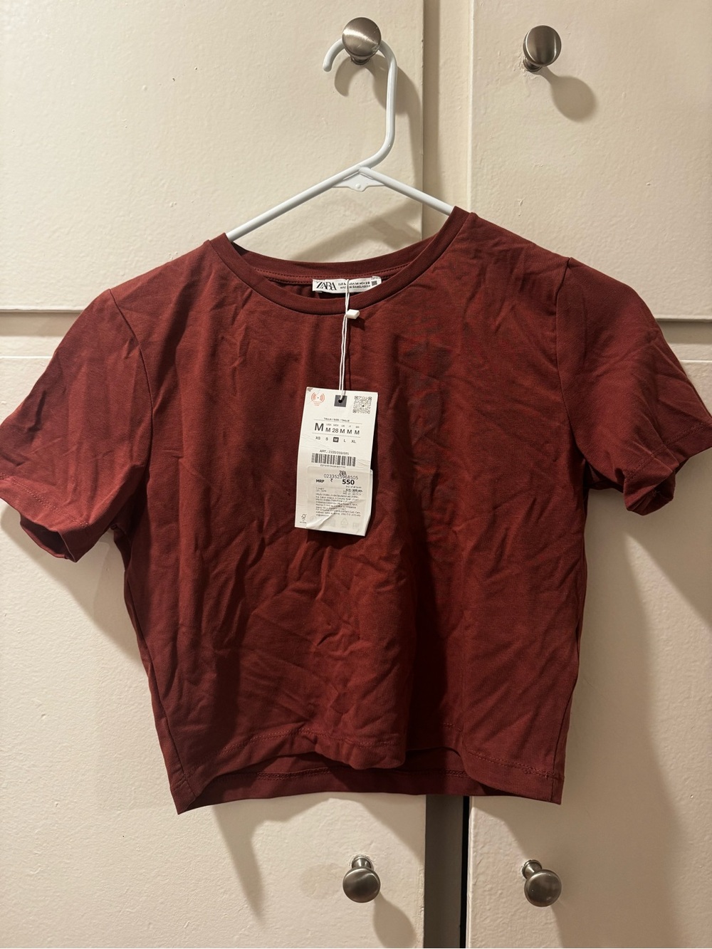 Zara Burgundy Crop Crewneck Tee